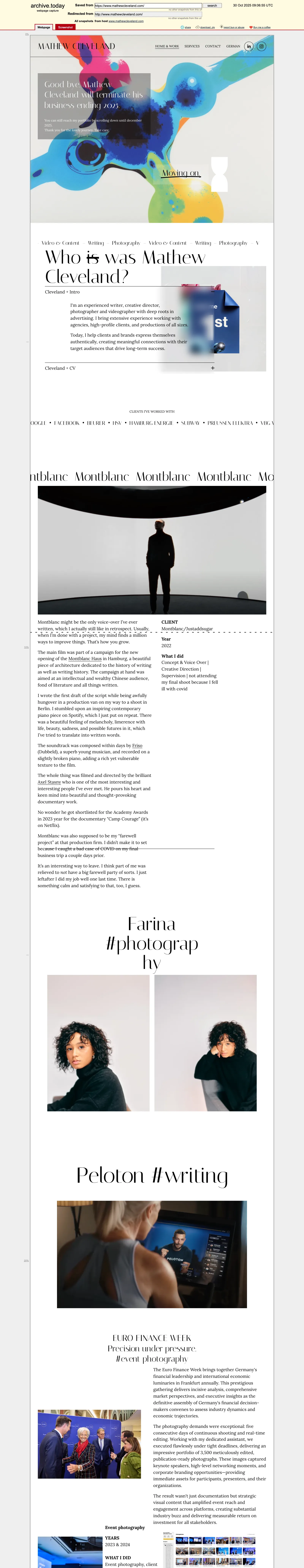 The whole old mathewcleveland.com, as archived on 30 October 2025